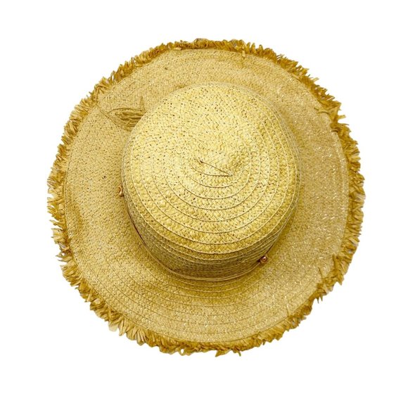 Tan Raw Edge Wide Brim Sun Hat OS - Picture 14 of 15